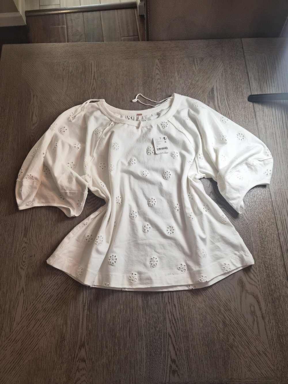 Free People Cream Eyelet Puff-Sleeve Top